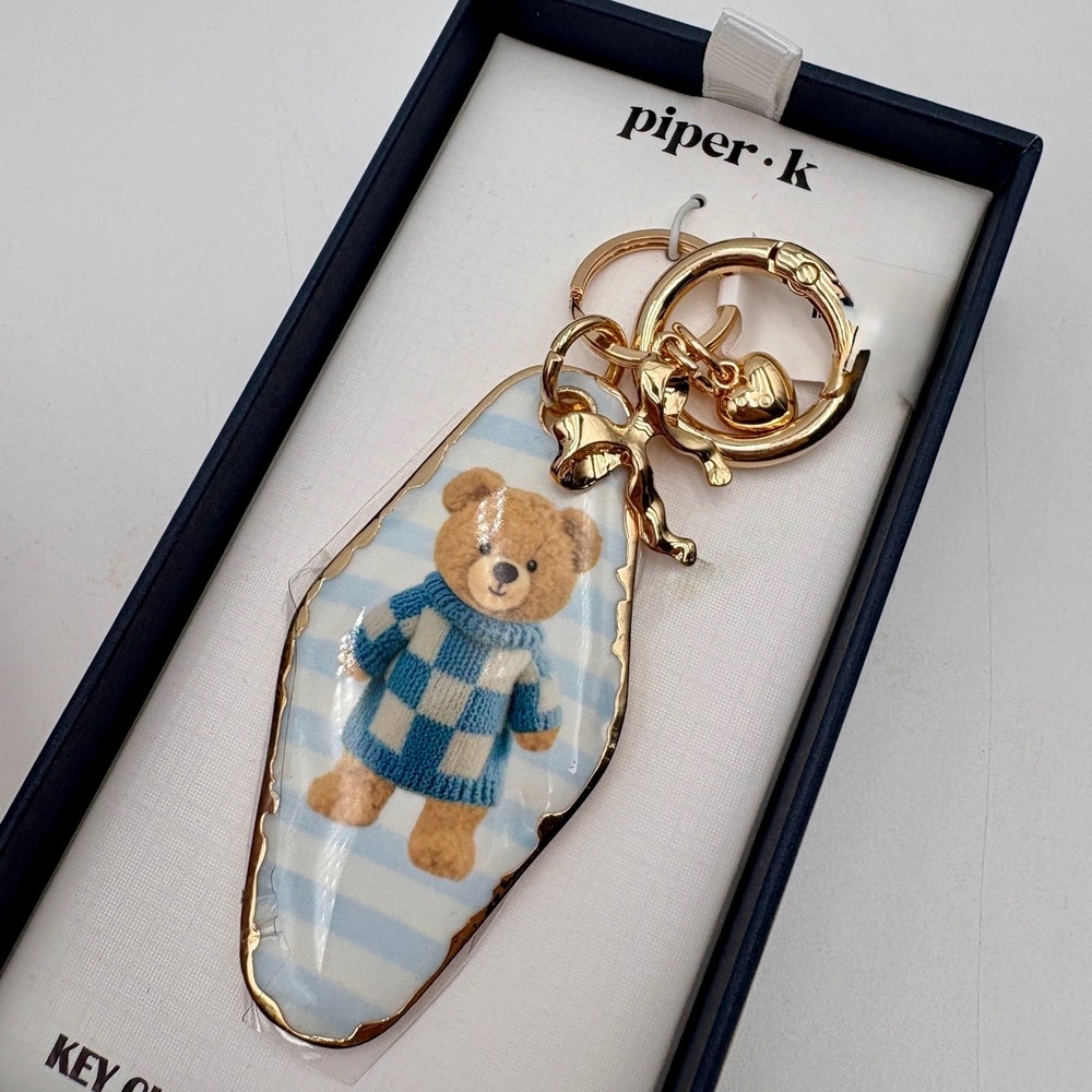 Piper K Teddy Bear Bag Charm Key Chain Gold Tone Cute Holiday Gift - Picture 1 of 3